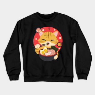 Kawaii Cat Eating Ramen Noodles Space Otaku Ramen Bowl Lover Crewneck Sweatshirt